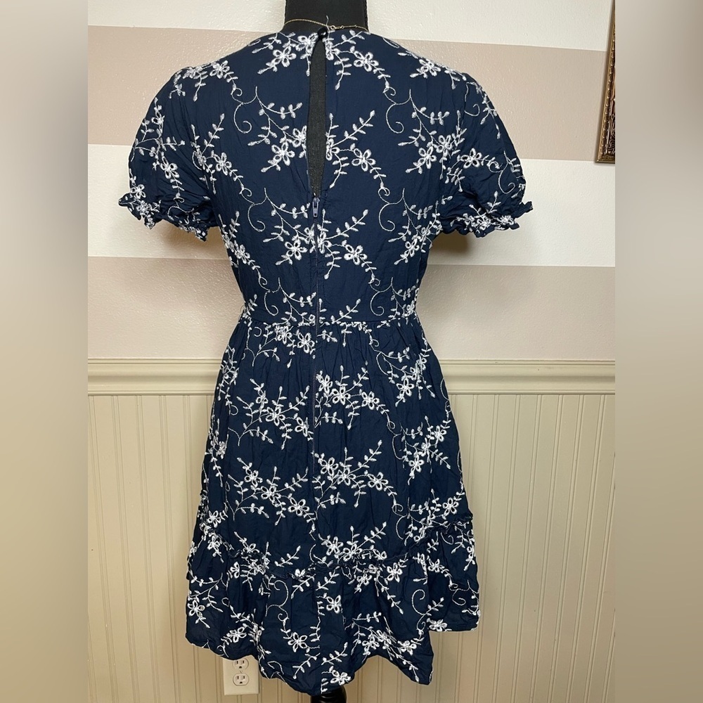 Elegant Navy Blue Floral Mini Dress 100% cotton - Picture 9 of 14